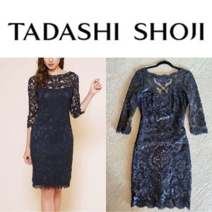Tadashi Shoji Navy Lace and Sequin Dress